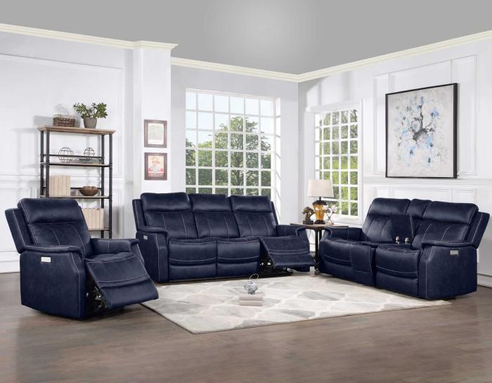 Valencia 3-Piece Dual-Power Ocean Blue Reclining Set(Sofa, Loveseat & Chair) - DFW