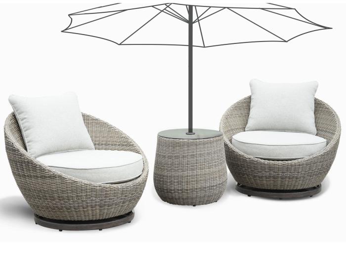 Adeline Patio 3-Pack<br>(Round Side Table & 2 Swivel Accent Chairs)