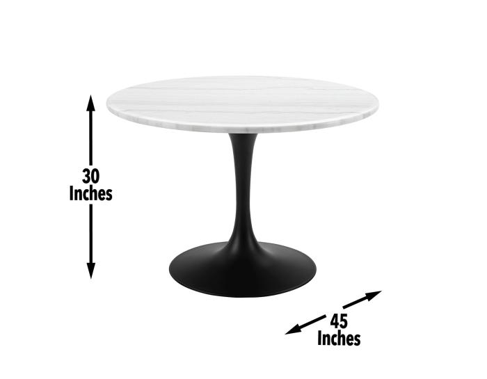 Colfax 45 inch Round White Marble Top/Black Base Dining Table - DFW