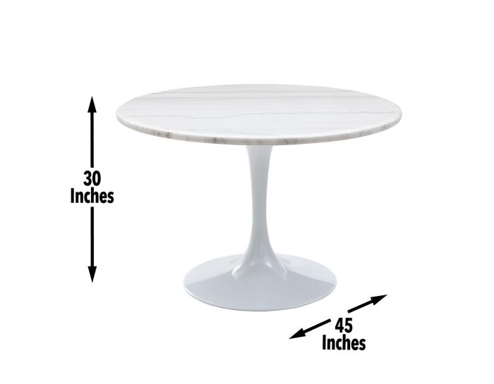 Colfax 45 inch Round White Marble Top/White Base Dining Table - DFW