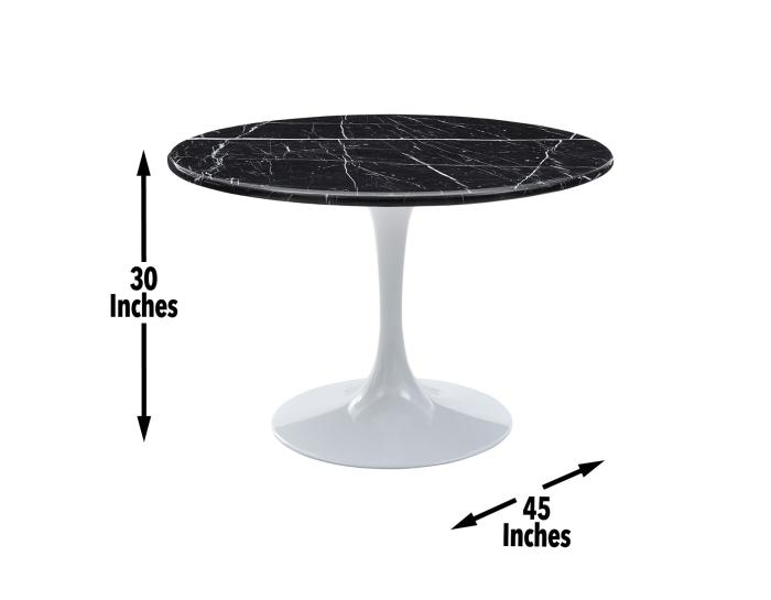 Colfax 45 inch Round Black Marquina Marble Top/White Base Dining Table - DFW