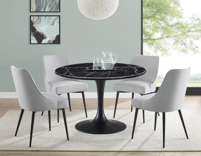 Colfax 45 inch Round Black Marquina Marble Top/Black Base Dining Table - DFW