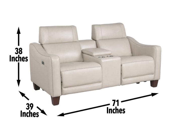 Giorno Dual-Power Leather Console Loveseat, Ivory