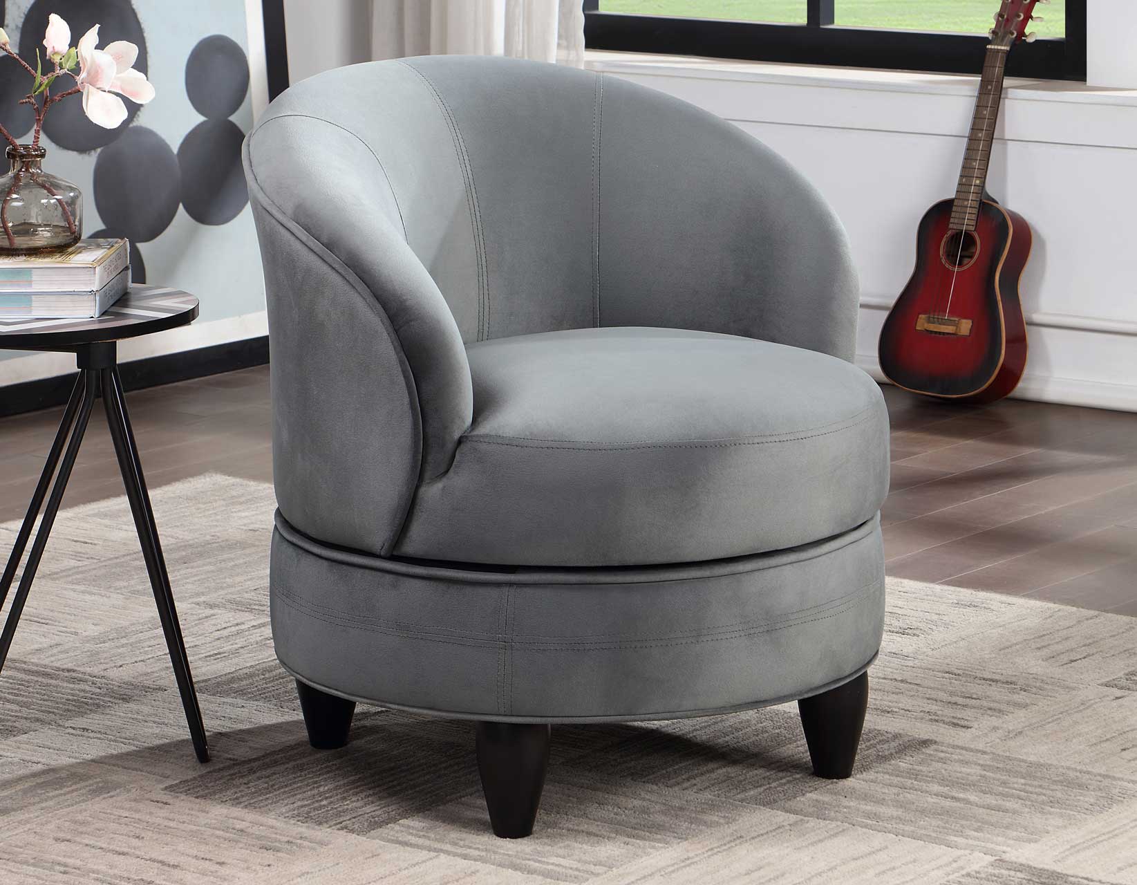 Sophia Swivel Accent Chair, Gray Velvet - DFW
