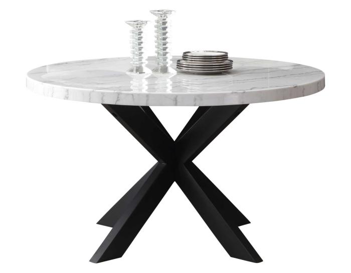 Xena 52-inch Round Dining Table, White Marble Top DFW
