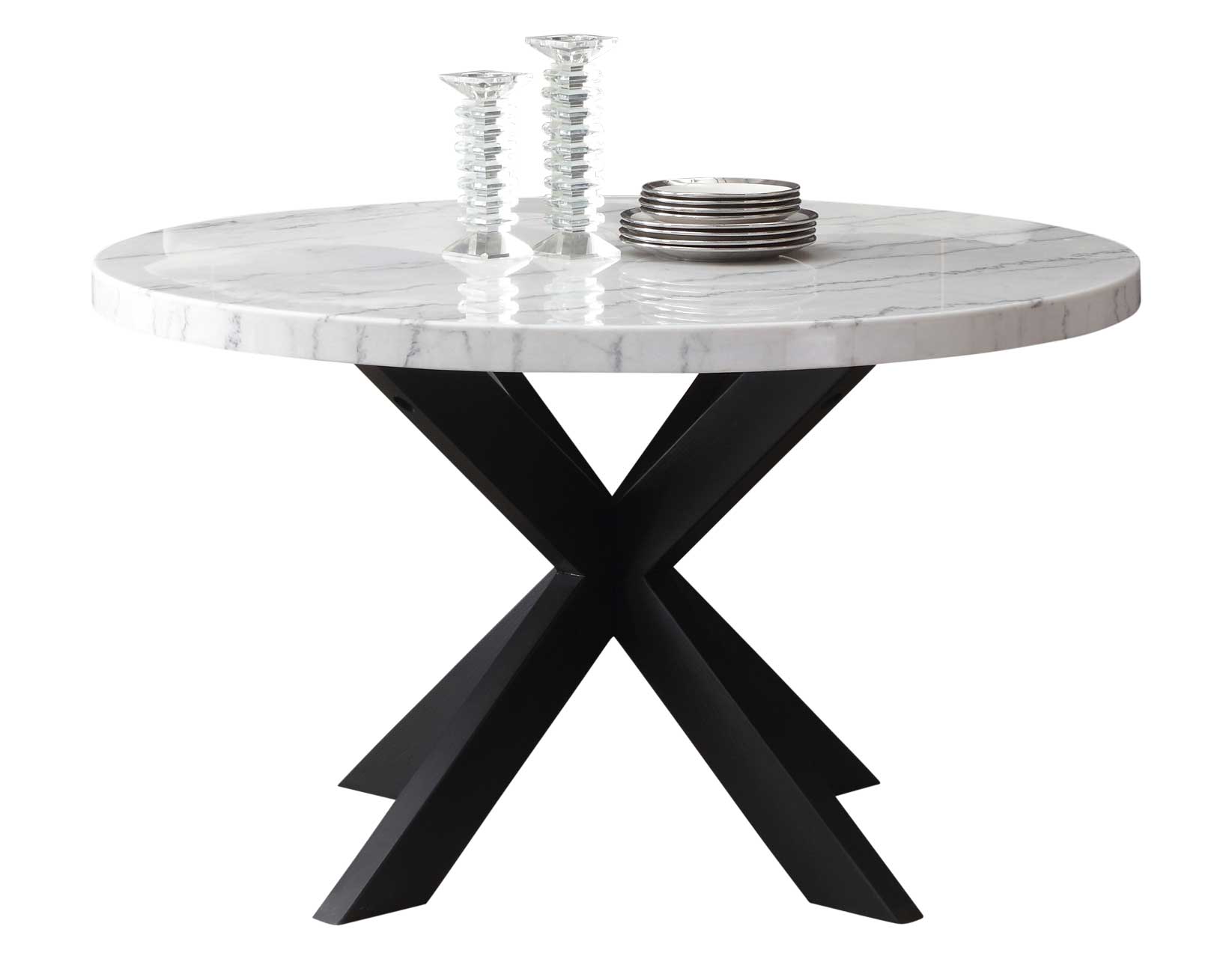 Xena 52-inch Round Dining Table, White Marble Top - DFW