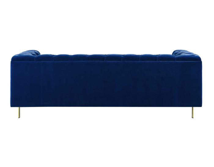 Charlene Blue Velvet Button Tufted Rolled Arm Chesterfield Sofa - DFW