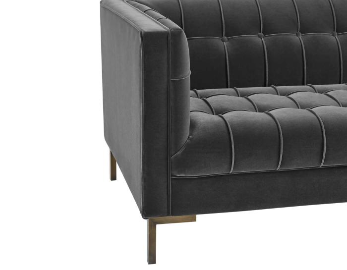 Isaac Channel Stitched Gray Velvet Sofa