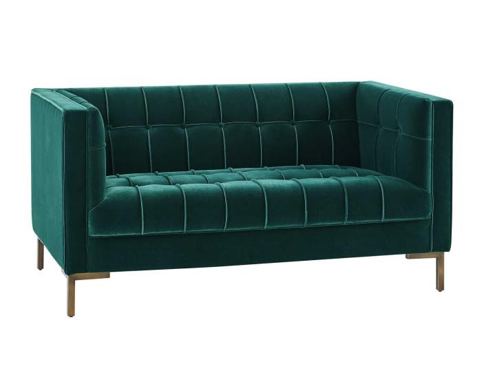 Isaac Channel Stitched Green Velvet Loveseat