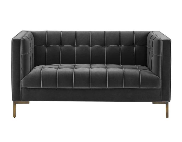 Isaac Channel Stitched Gray Velvet Loveseat - DFW