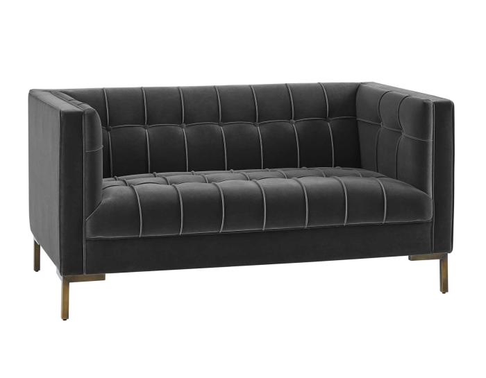 Isaac Channel Stitched Gray Velvet Loveseat - DFW