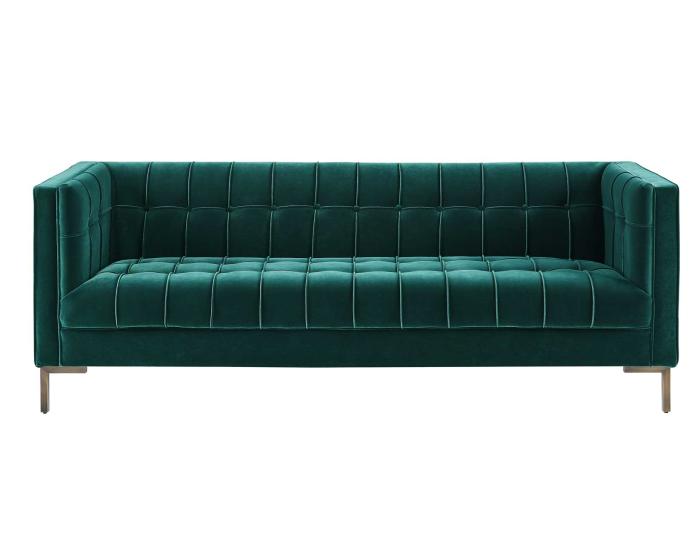 Isaac Channel Stitched Green Velvet Sofa