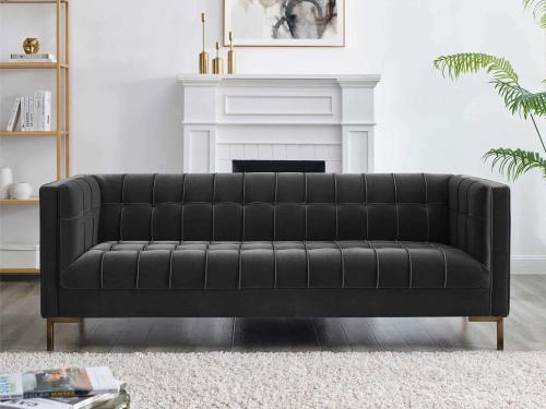 Isaac Channel Stitched Gray Velvet Sofa - DFW