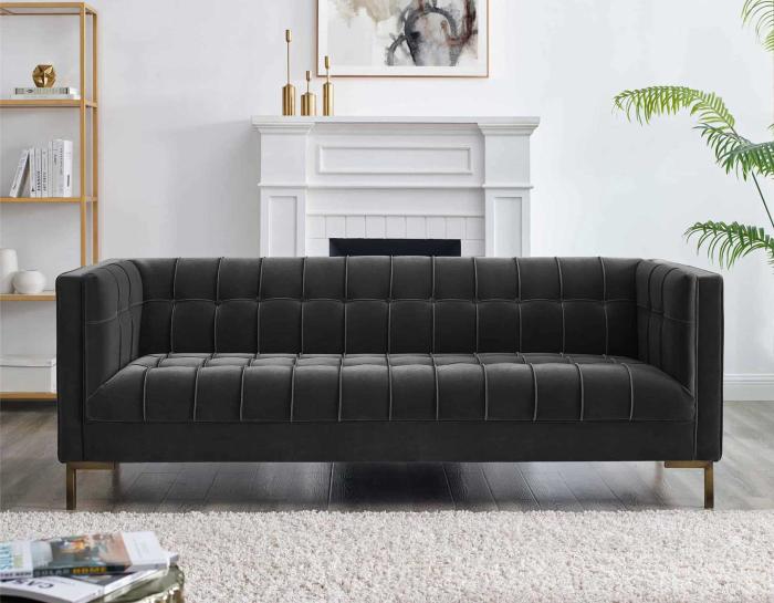 Isaac Channel Stitched Gray Velvet Sofa - DFW