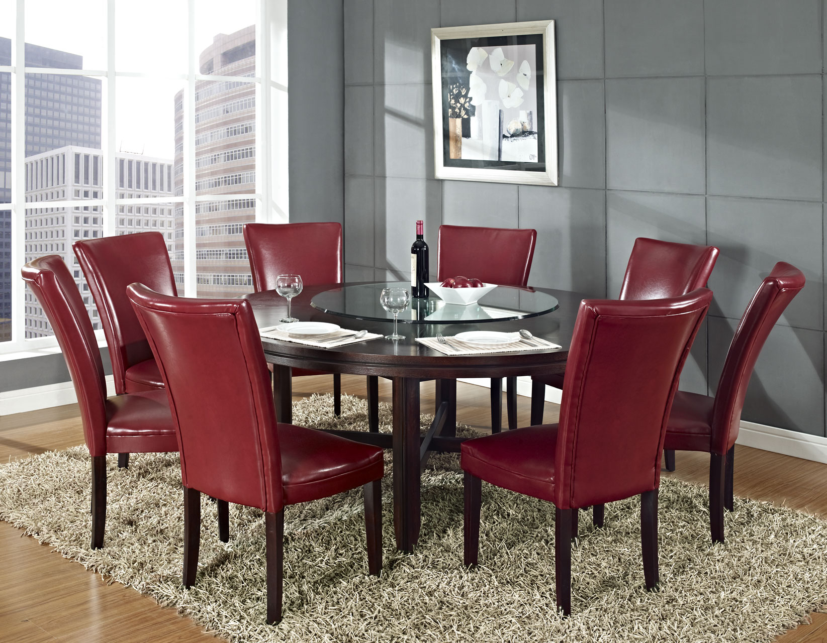 Hartford 72 inch table 7 Piece Set, Red Chairs