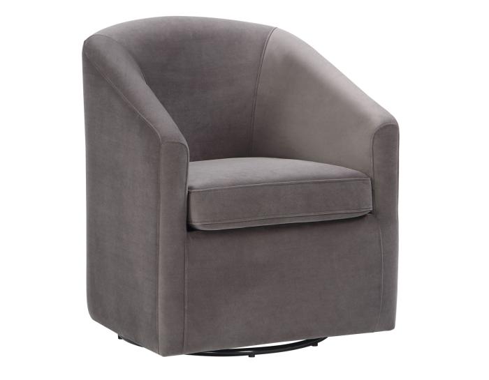 Arlo Upholstered Swivel Barrel Chair, Fog Velvet - DFW