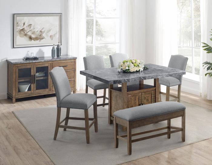 Grayson 6-Piece Marble Top Counter Storage Dining Set - DFW